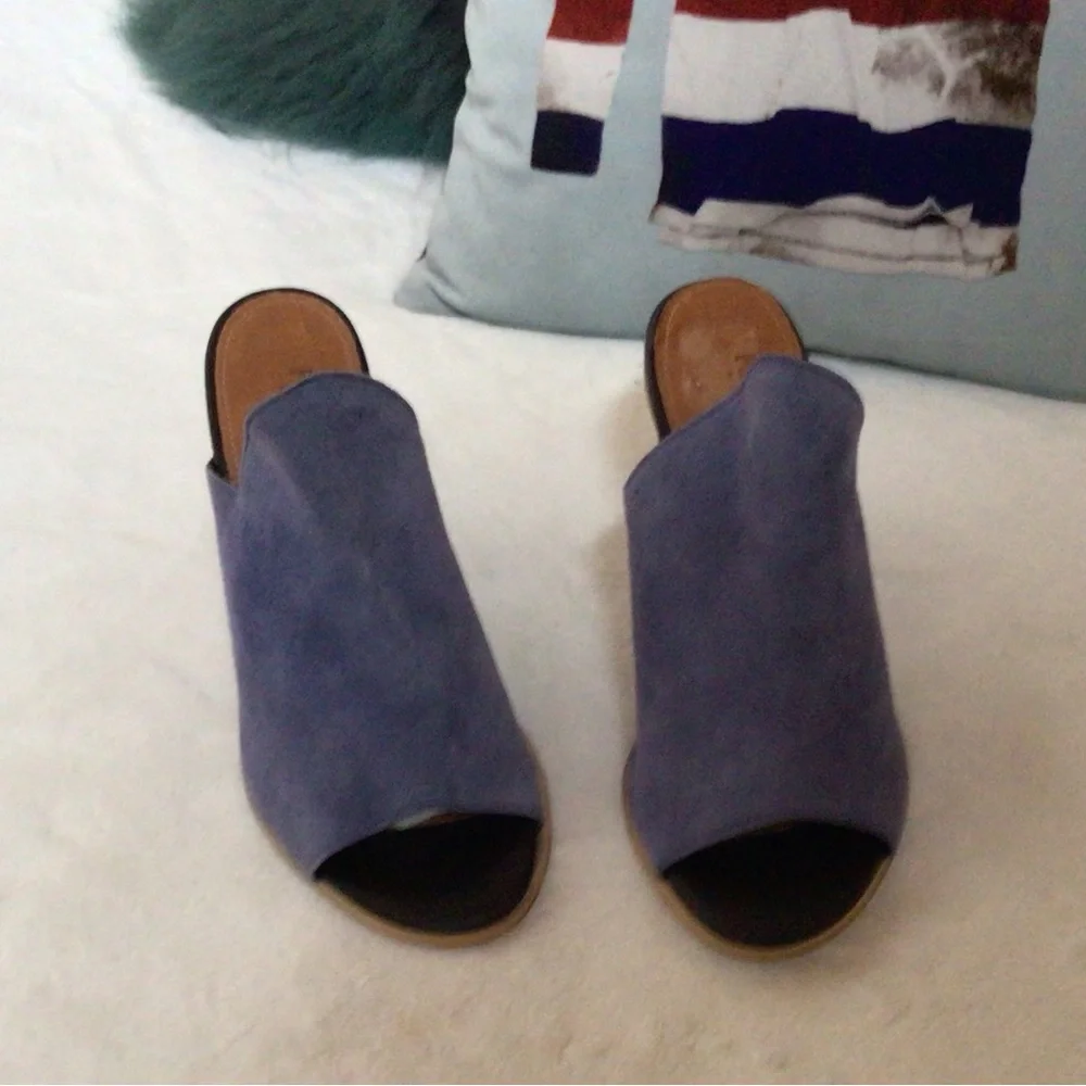 Fabianelli Italy Lavender Suede Peep Toe Block Heel Shoes Womens 6 - Picture 1 of 9